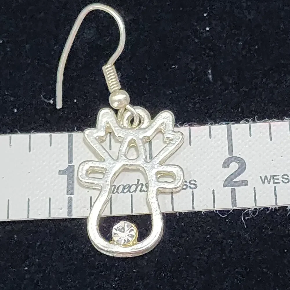 Christmas Reindeer Earrings Design Dangle Crystal Cubic Zirconia Nose Accents ST